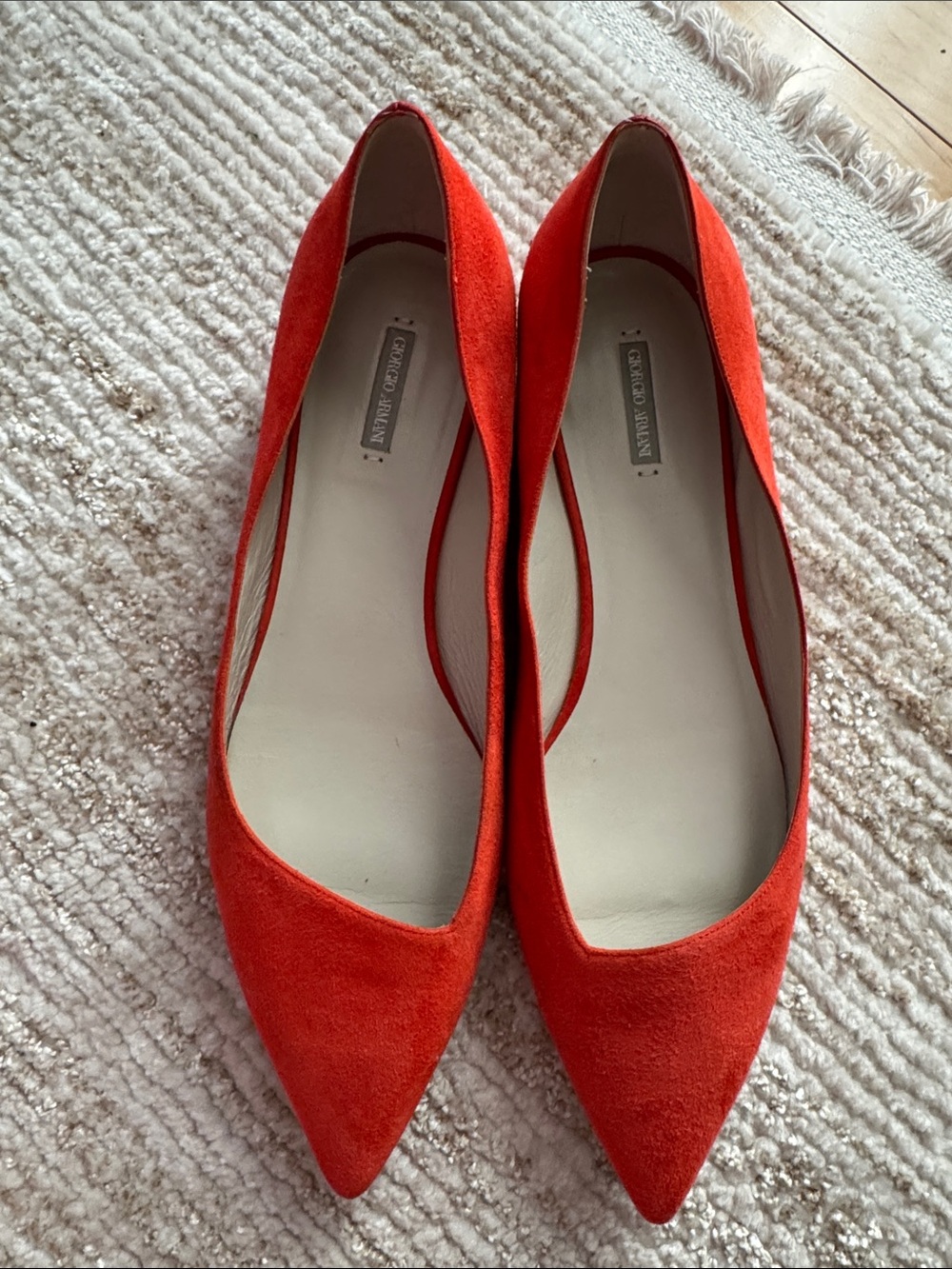 Giorgio Armani Bright Red Suede Pointed Flats